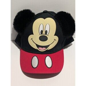 Disney Mickey Mouse Fuzzy Ears‎ Red Black Baseball Cap Hat Kids
